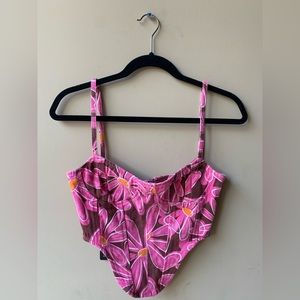 🎀Pink Dipped Hem Flower Print Denim Corset🎀